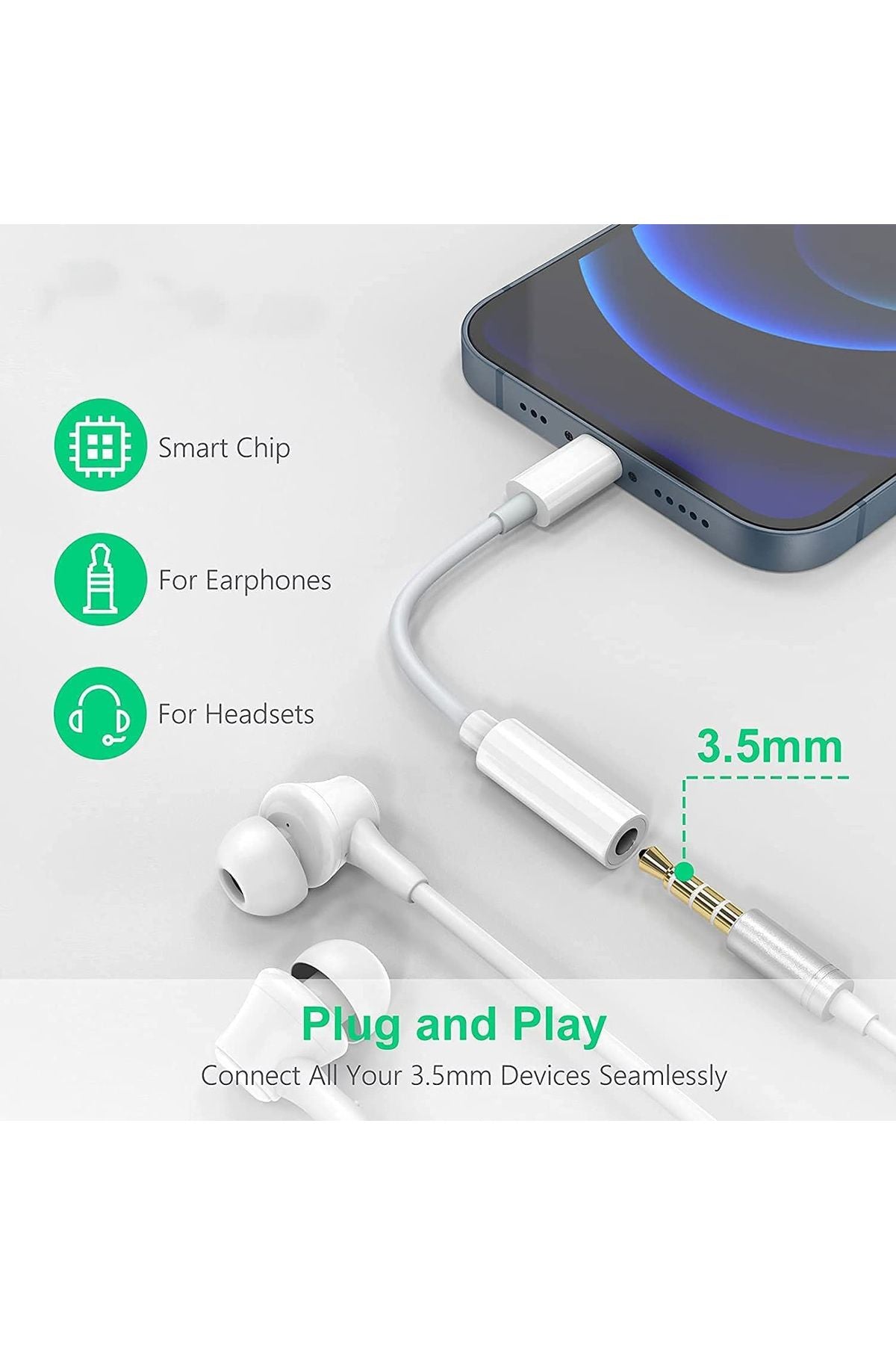 iPhone 14 Pro / Pro Max / Plus Uyumlu Lightning 3.5mm Kulaklık Dönüştürücü Çevirici Jack Aparat - Görsel 2