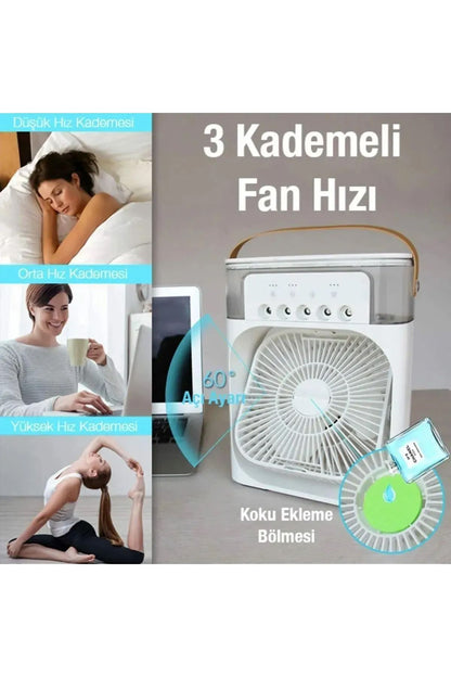 Hava Soğutucu Buharlı Vantilatör 5 Spreyli Buzlu Masaüstü Fan Klima Buharlı Hava Nemlendirici 7 RGB - Görsel 3