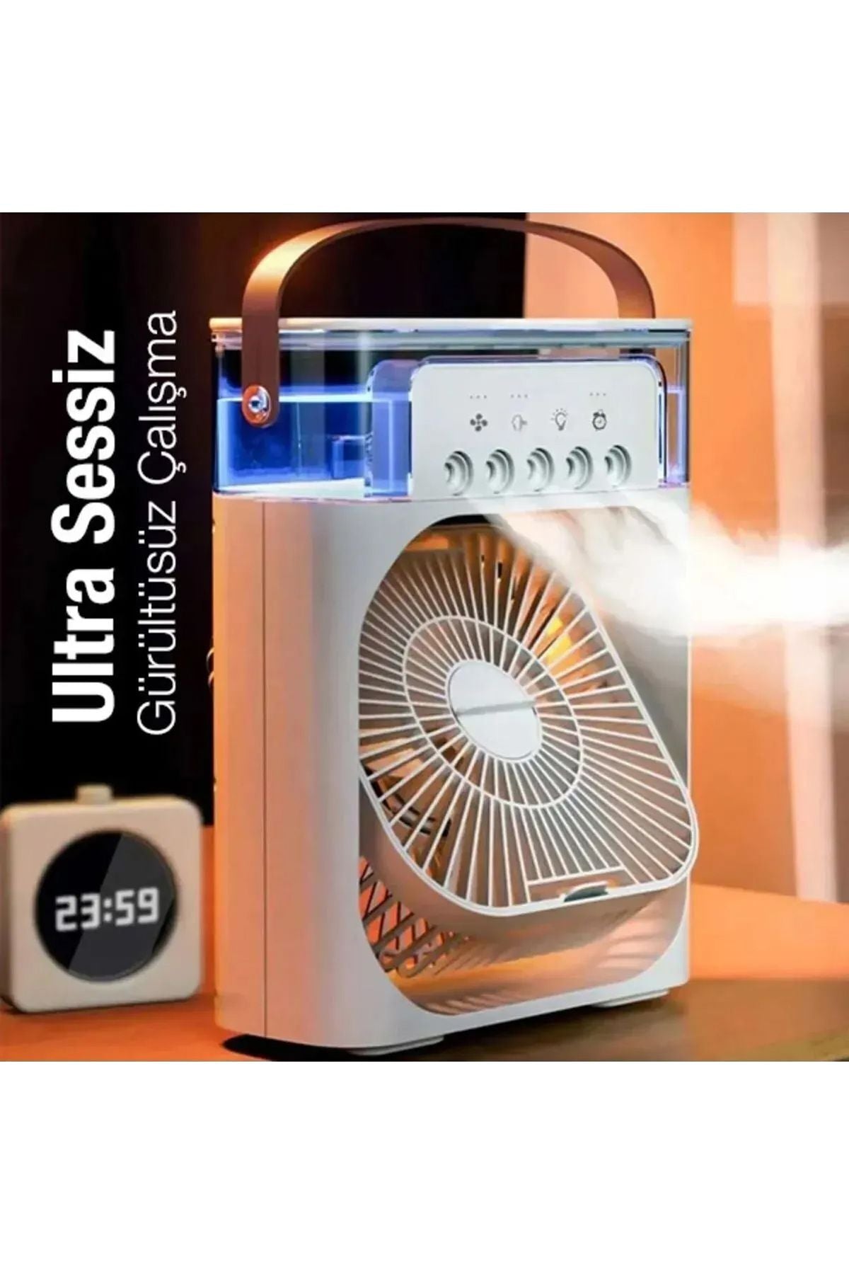 Hava Soğutucu Buharlı Vantilatör 5 Spreyli Buzlu Masaüstü Fan Klima Buharlı Hava Nemlendirici 7 RGB - Görsel 4