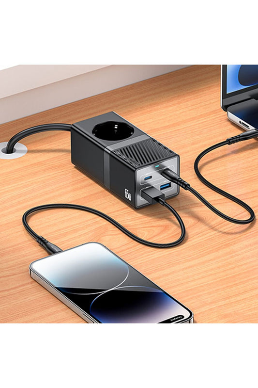 Akım Korumalı USB Type-C Priz Uzatma Kablosu Çok Amaçlı Şarj Cihazı Çoklu Priz 1.5M 2500W 65W OUTPUT