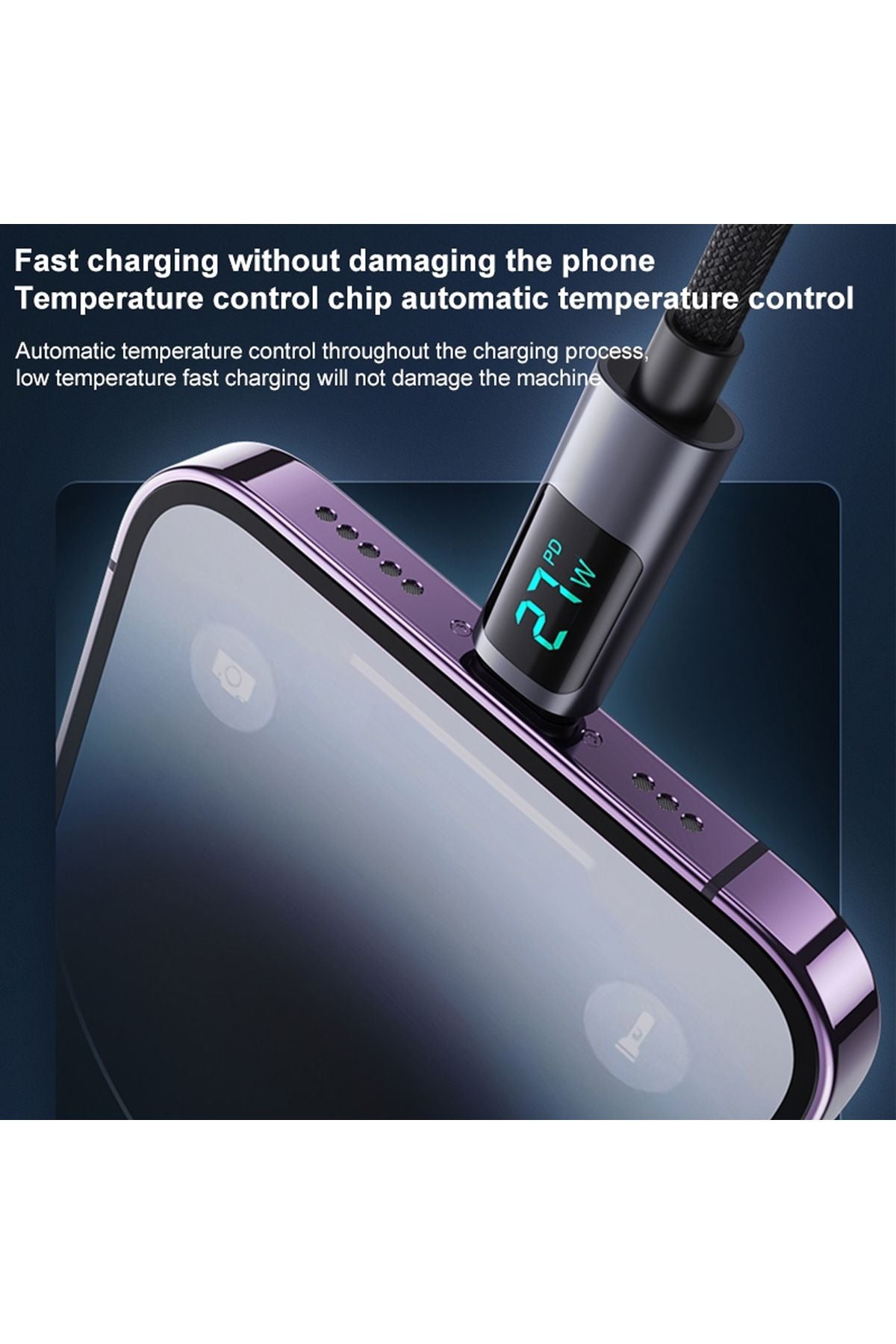 iPhone Lightning Hızlı Şarj Kablosu iPhone 14 13 12 11 Uyumlu Hızlı 27W Led Göstergeli 120cm - Görsel 4