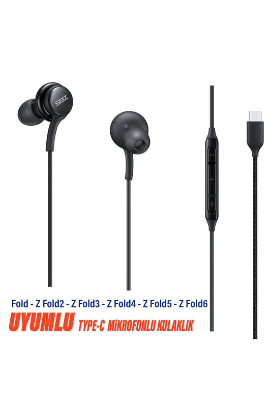 Samsung Fold - Z Fold2 - Z Fold3 - Z Fold4 - Z Fold5 - Z Fold6 Uyumlu Type-C Mikrofonlu Kulaklık
