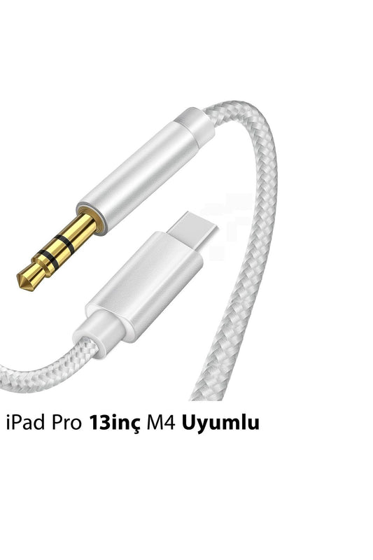 iPad Pro 13 inç (M4) uyumlu AUX Kablo Ses Dönüştürücüsü Hasır Type-C Çeviricisi