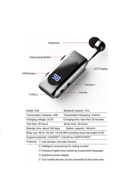 Titreşimli Makaralı Bluetooth Kulaklık Kablosuz Kulaklık Titreşimli Led Ekranlı 20 Saat - Görsel 4