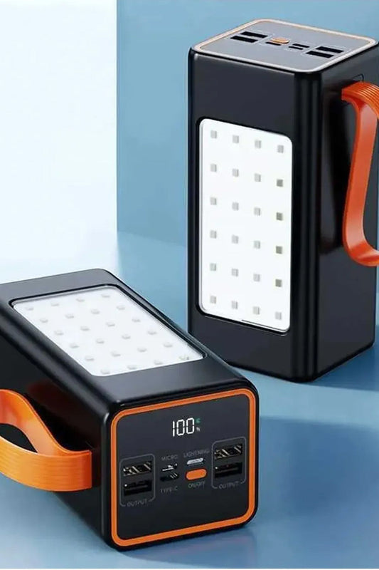 50000mAh Hızlı Şarj Powerbank 22.5W Askılı Powerbank Kamp Led Işıklı 4xUSB 1x Type-C/Lightning/Micro