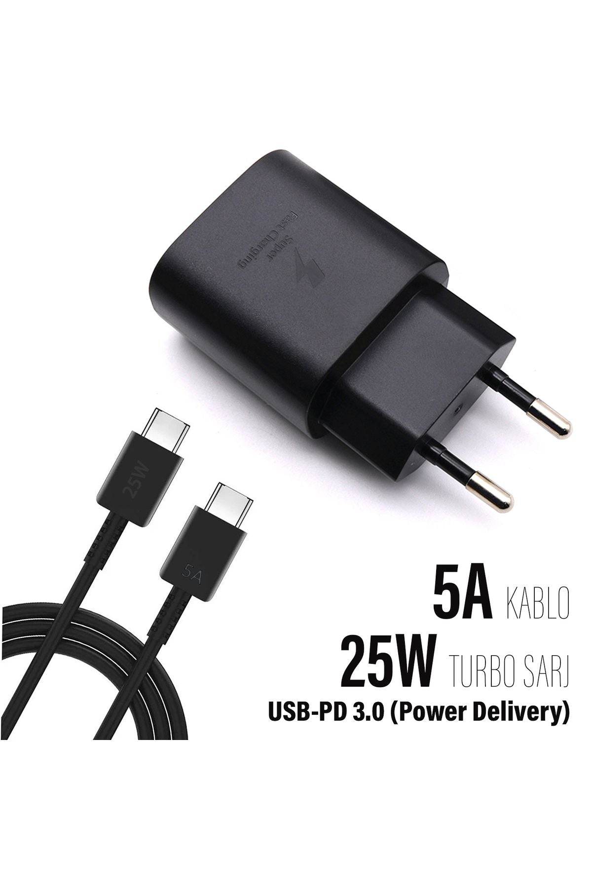 Samsung A70 Uyumlu HIZLI Şarj Aleti ve 25W HIZLI Type-C 5A Hızlı Şarj Kablo - Görsel 2