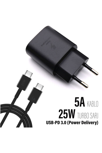 Samsung A70 Uyumlu HIZLI Şarj Aleti ve 25W HIZLI Type-C 5A Hızlı Şarj Kablo - Görsel 2