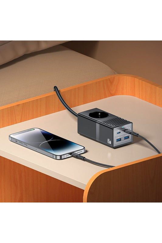 Akım Korumalı USB Type-C Priz Uzatma Kablosu Çok Amaçlı Şarj Cihazı Çoklu Priz 1.5M 2500W 65W OUTPUT - Görsel 2