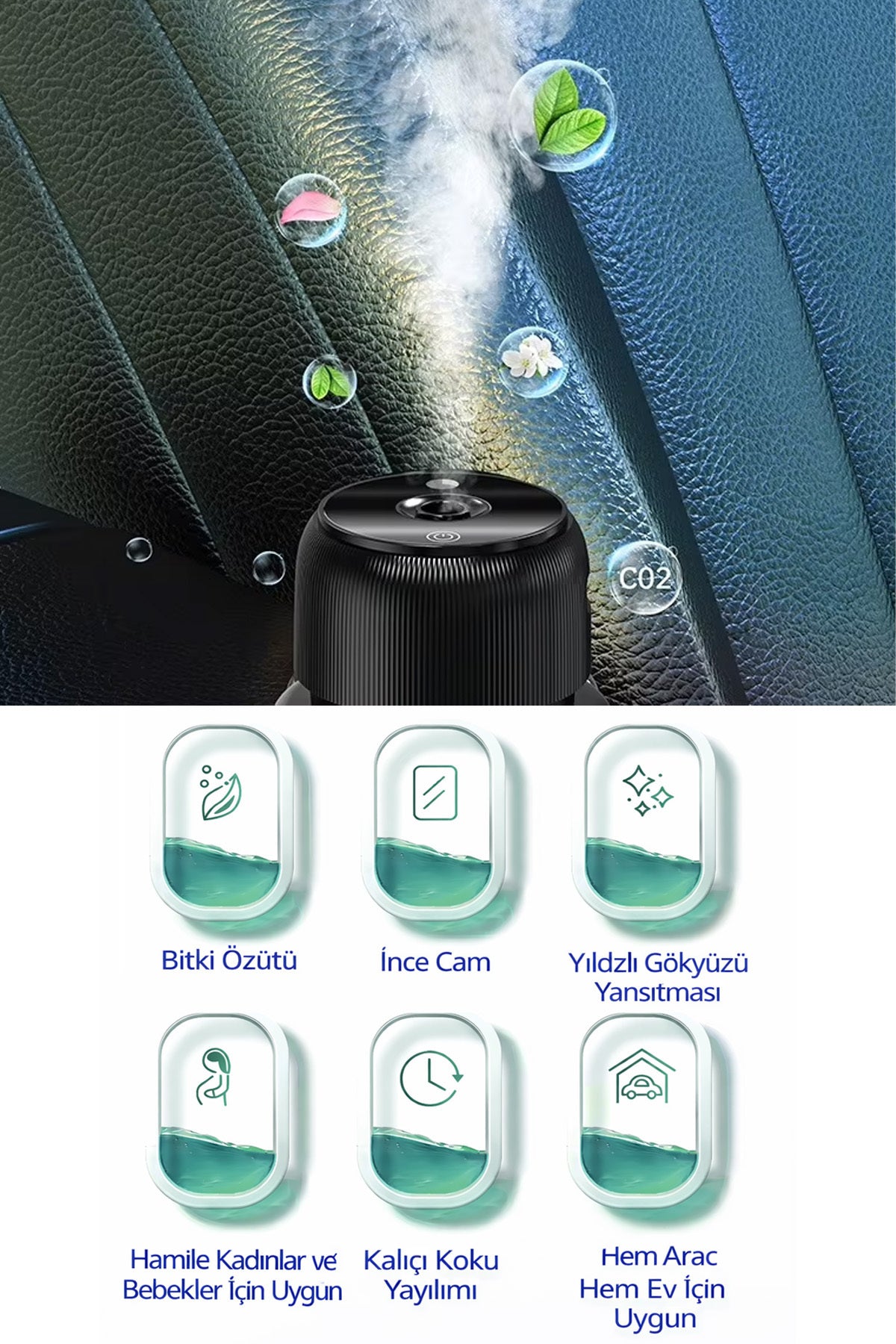Otomatik Araç İçi Koku Difüzörü Hava Nemlendirici Buharlı Oda Spreyi Araba Koku Giderici Led Yıldız - Görsel 4