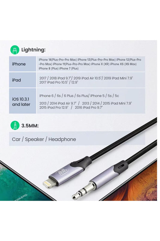 iPhone 11-12-13-14 PLUS-PRO-PRO MAX Uyumlu Metal Başlık AUX Ses Dönüştürücüsü Hasır Lightning Çevirici - Görsel 2