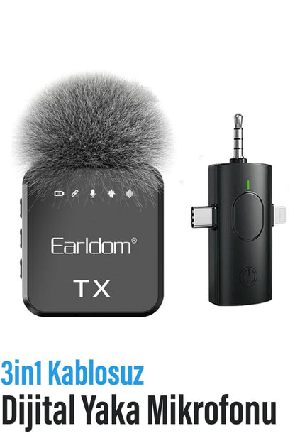 3in1 Profesyonel Kablosuz Dijital Yaka Mikrofonu WeChat Zoom Tiktok Youtube İnstagram Canlı Yayın