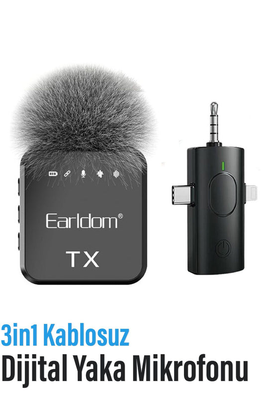 3in1 Profesyonel Kablosuz Dijital Yaka Mikrofonu WeChat Zoom Tiktok Youtube İnstagram Canlı Yayın