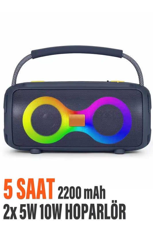 Güçlü Bass Bluetooth Hoparlör Ses Bombası 2200 mAh Kablosuz Speaker 5W x2 Hoparlör USB/TF/AUX/Type-C