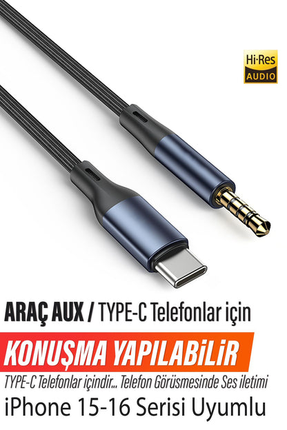 iPhone 16 - 16 pro - 16 Pro Max Telefon Konuşma Yapılabilir AUX Kablo Type-C Çevirici Kablo