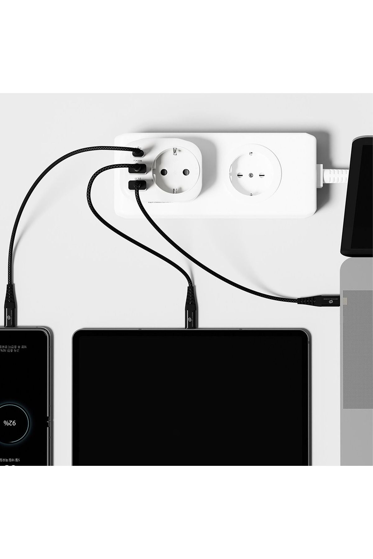 USB Type-C Priz Şarj Adaptörü Priz - 2 USB - 1 Type-C Girişli Çoklu Priz Fiş - Görsel 3