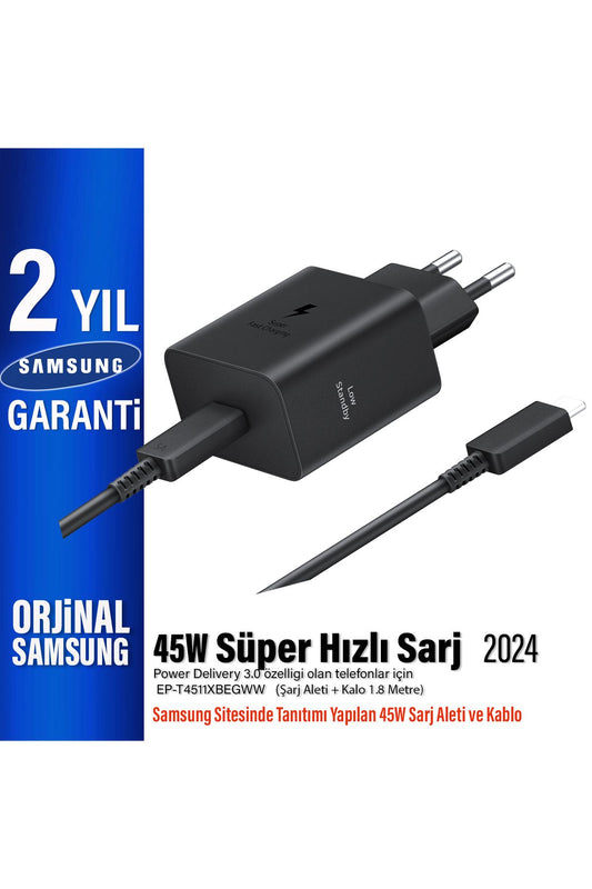 45W Type C Süper Hızlı Şarj Aleti ve Kablosu EP-T4511XBEGWW (Samsung Türkiye Garantili) T4511X