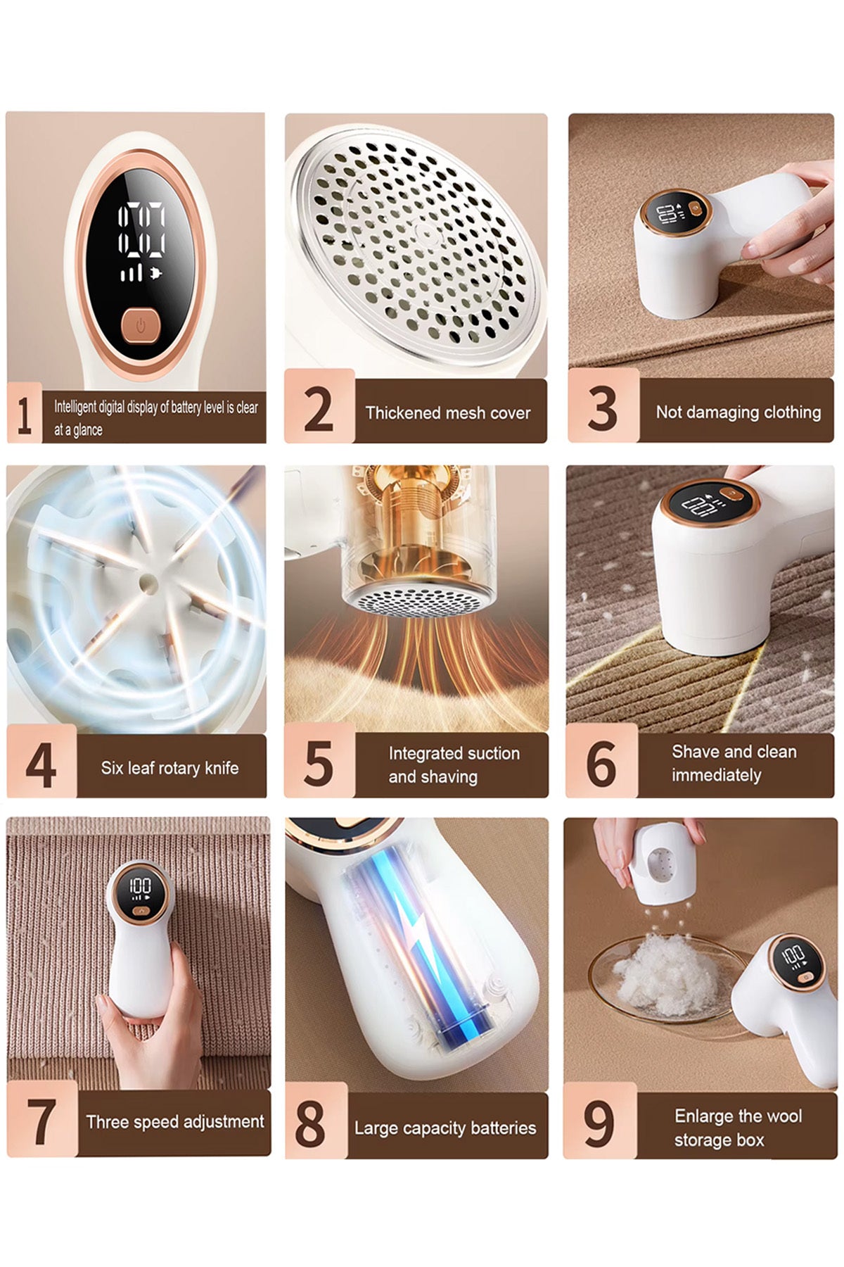 Şarjlı Tüy Toplama Tiftik Temizleme Makinesi Dijital Ekranlı 3 Kademe Kumaş Kazak Tiftik Temizleyici - Görsel 7