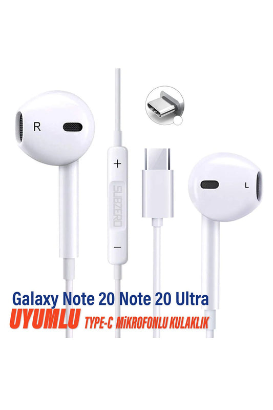 Samsung Note 20 Note 20 Ultra Uyumlu Type-C Mikrofonlu Kulaklık Beyaz
