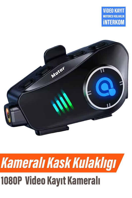 Kask Kamerası ve Kulaklık İntercom Motorcu Kask Kulaklığı Bluetooth 1080P Kamera Kayıt