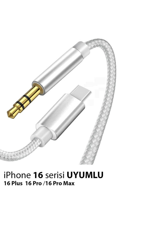 iPhone 16-16 PLUS-16 PRO- 16 PRO MAX uyumlu AUX Kablo Ses Dönüştürücü Hasır Type-C Çevirici