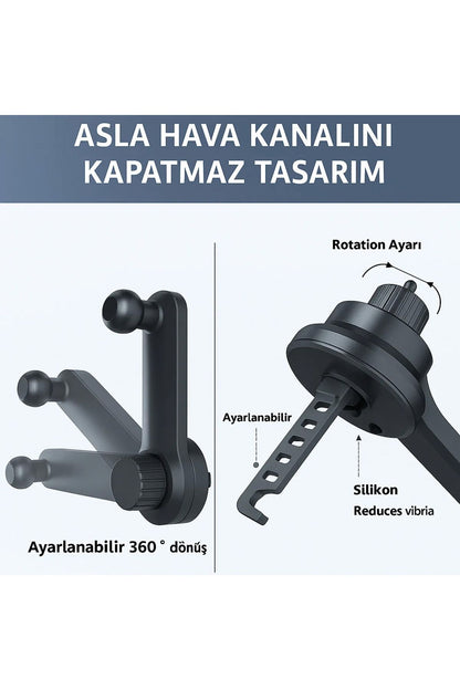Araç Torpido Havalandırma Klipsli Telefon Tutucusu 360° Dönebilir Akrobat Darbeye Dayanıklı Tutacak - Görsel 6