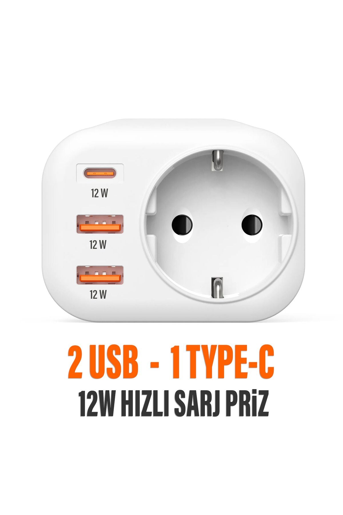 USB Type-C Priz Şarj Adaptörü Priz - 2 USB - 1 Type-C Girişli Çoklu Priz Fiş