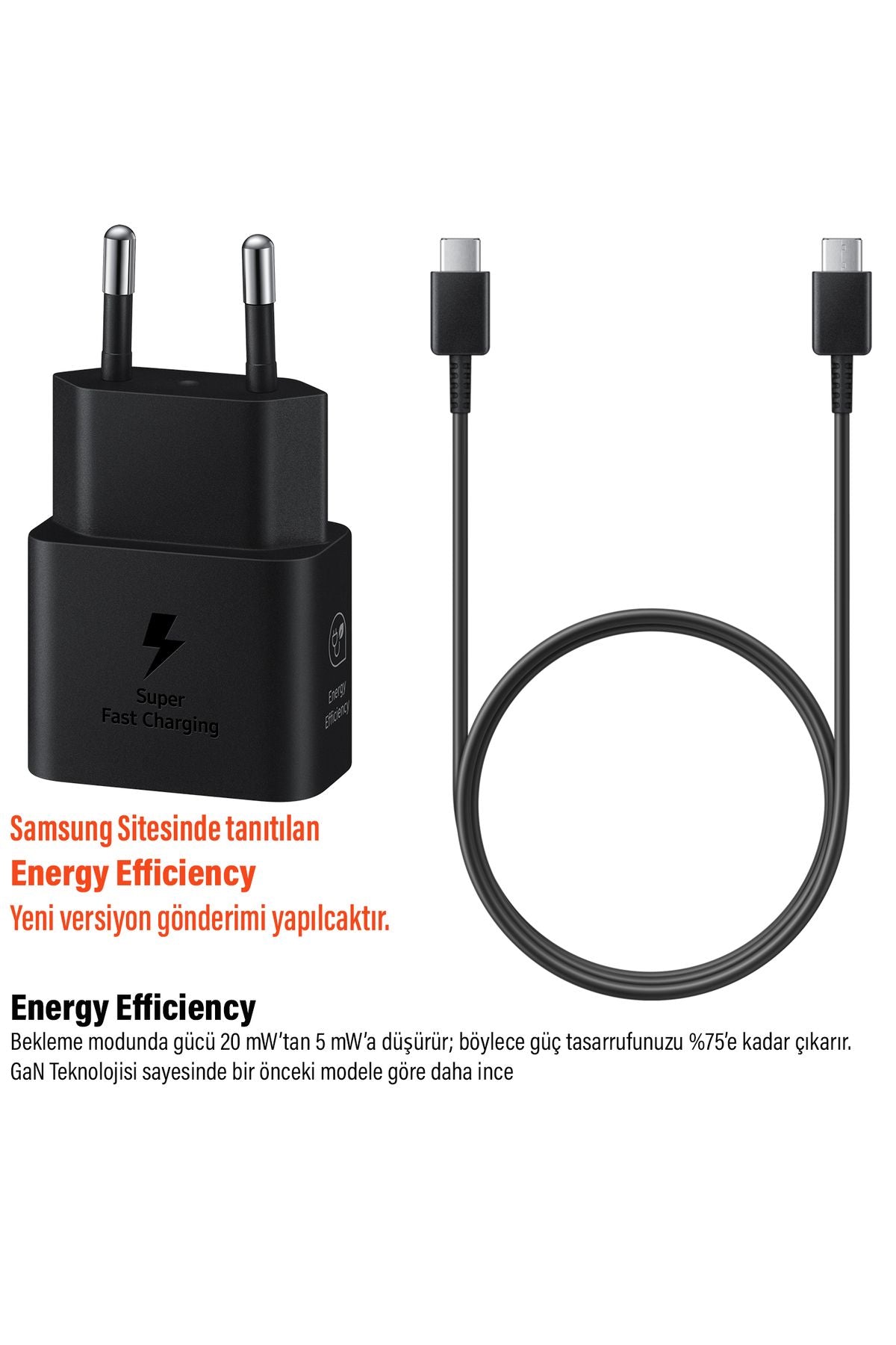45W Type C Süper Hızlı Şarj Aleti ve Kablosu EP-T4511XBEGWW (Samsung Türkiye Garantili) T4511X - Görsel 4