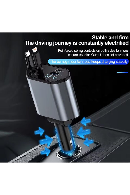 95W Hızlı Araç Şarj 4 in 1 Voltaj Göstergeli Tüm Telefonlar İçin Hızlı Araba Şarjı Kendinden Kablolu - Görsel 2