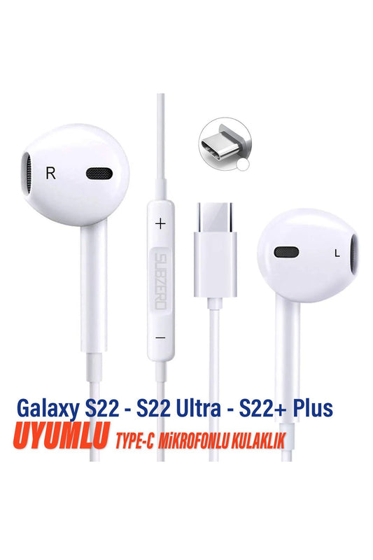 Samsung  S22 - S22 Ultra - S22+ Plus Uyumlu Type-C Mikrofonlu Kulaklık Beyaz