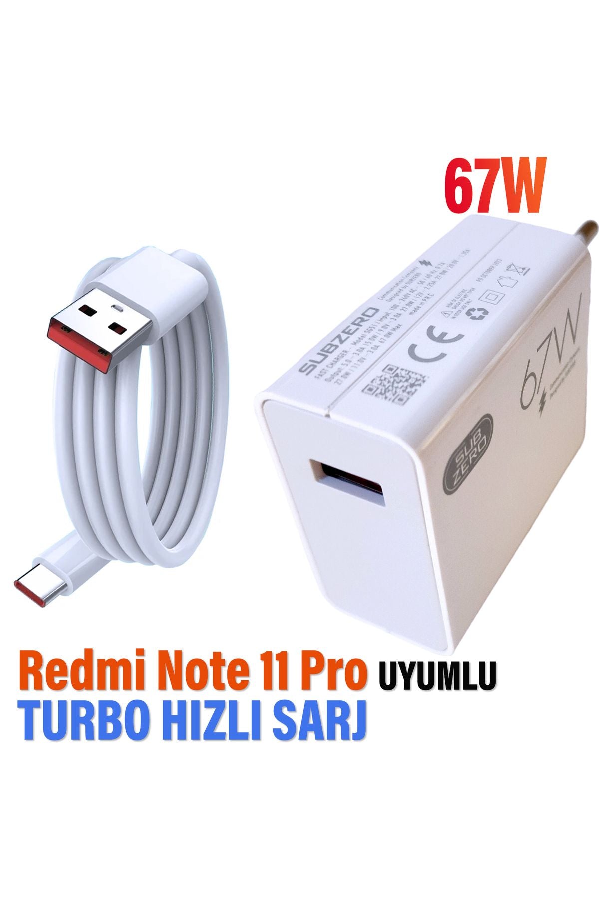 Redmi Note 11 Pro 5G Uyumlu Şarj Aleti 67W Turbo Hızlı Adaptör ve Şarj Kablosu