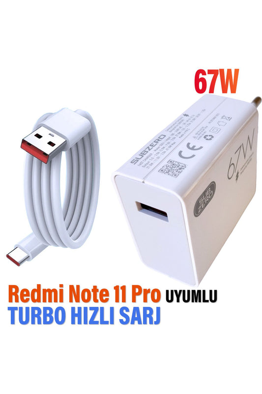 Redmi Note 11 Pro 5G Uyumlu Şarj Aleti 67W Turbo Hızlı Adaptör ve Şarj Kablosu