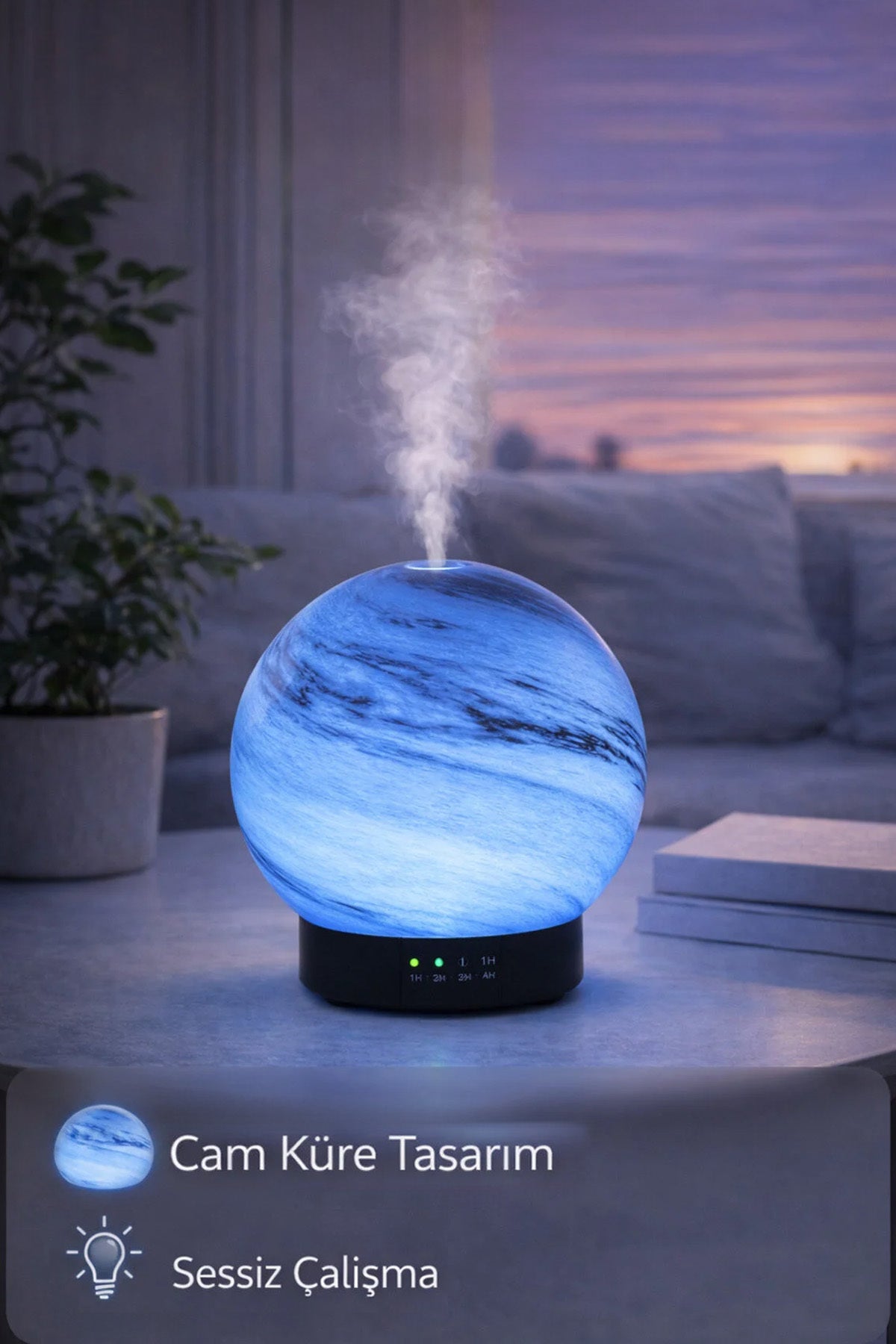 Hediyelik Dekoratif Cam Küre Gezegen Görünümlü Hava Nemlendirici Uzaktan Kumandalı Aroma Difüzörü Ul