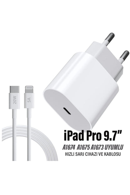 iPad Pro 9.7 Uyumlu Şarj Aleti Adaptörü 20W Ligtning Şarj Kablosu A1674  A1675 A1673