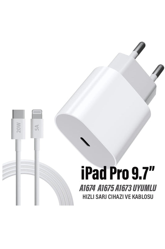 iPad Pro 9.7 Uyumlu Şarj Aleti Adaptörü 20W Ligtning Şarj Kablosu A1674  A1675 A1673