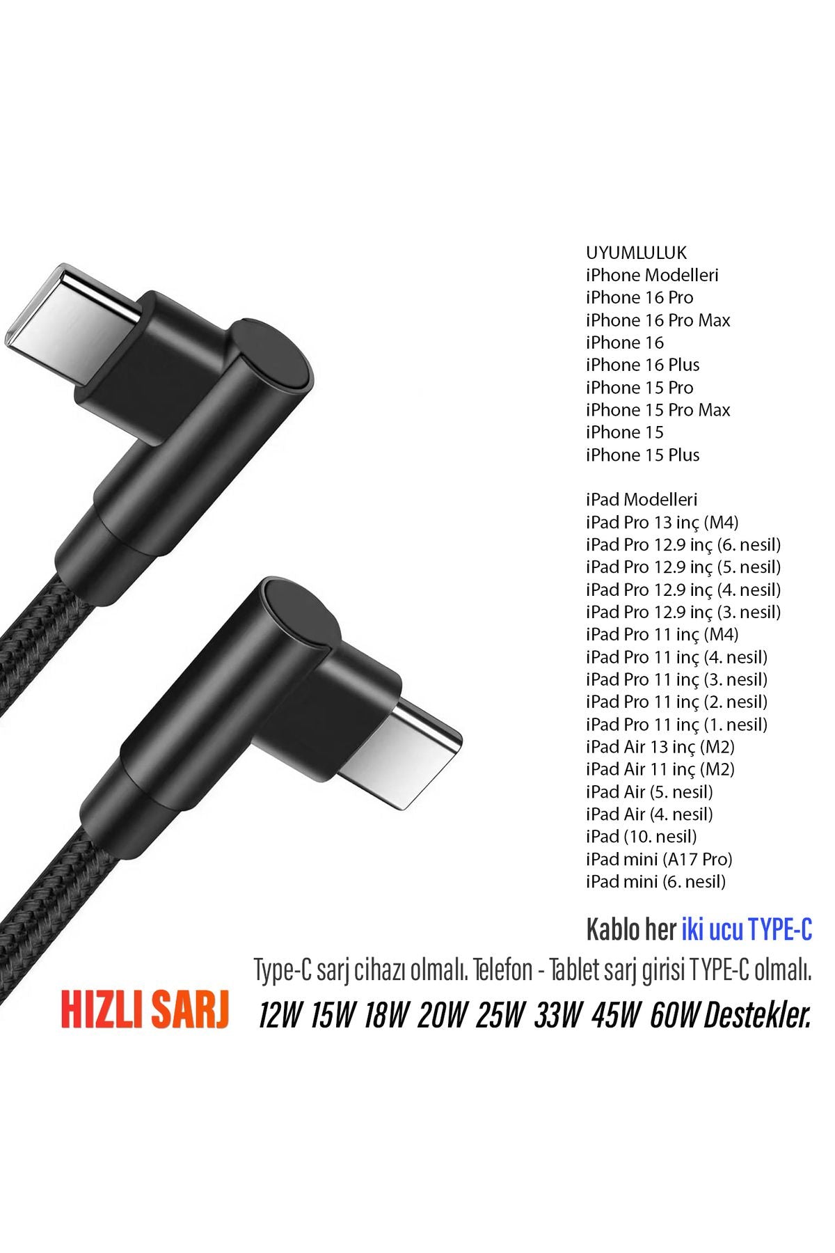 iPad Air 13 inç M2 M4 iPad Air 4 - 5 Nesil Şarj Kablosu Uzun 3 metre Type C to Type C Hızlı Şarj - Görsel 2