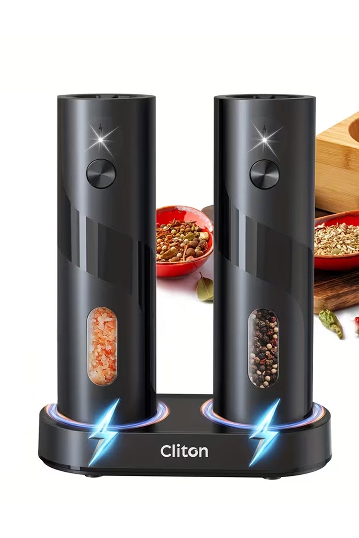 Elektrikli Tuz ve Karabiber Değirmeni Şarjlı Otomatik Baharat Öğütücü 110ML