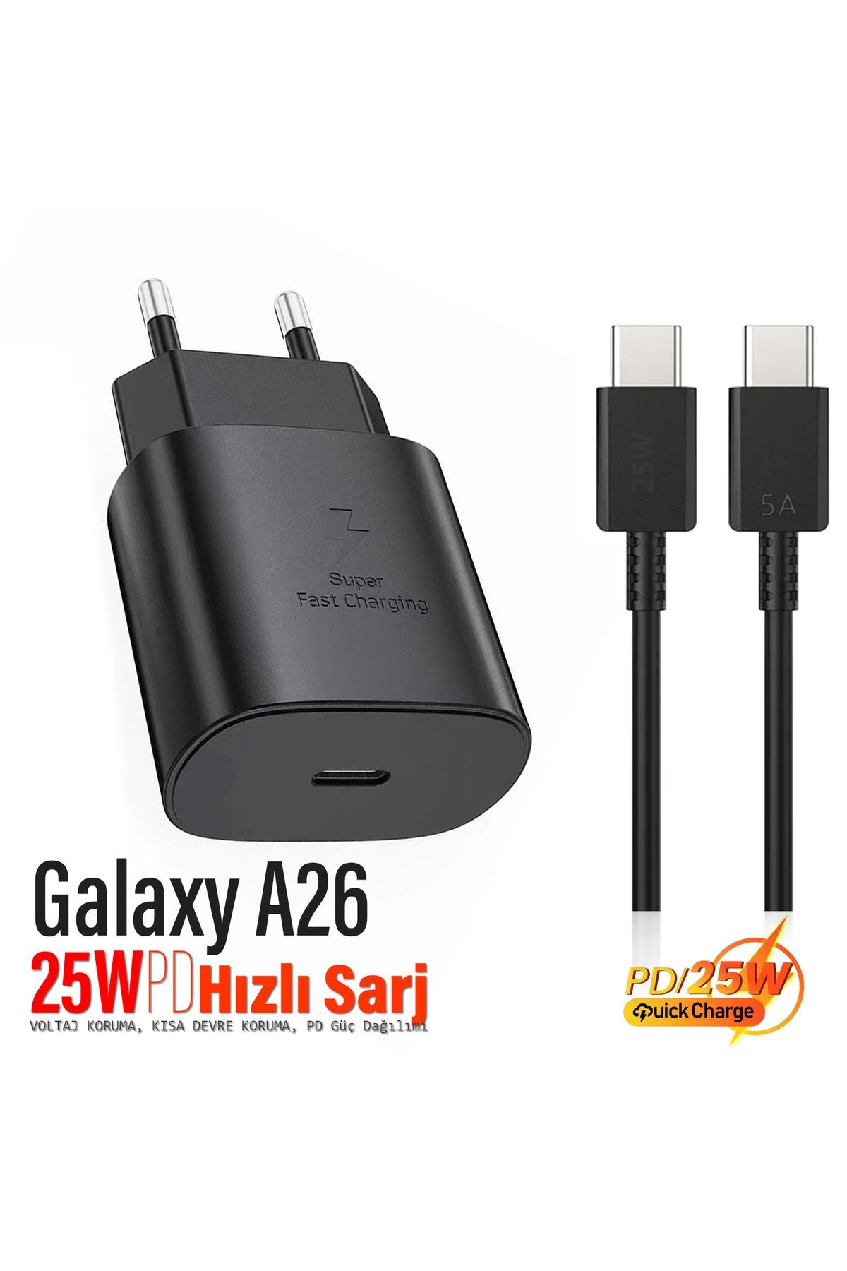 Samsung Galaxy A26 Uyumlu Şarj Aleti ve Kablosu 25W Hızlı Şarj Type-C