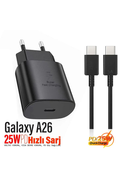 Samsung Galaxy A26 Uyumlu Şarj Aleti ve Kablosu 25W Hızlı Şarj Type-C