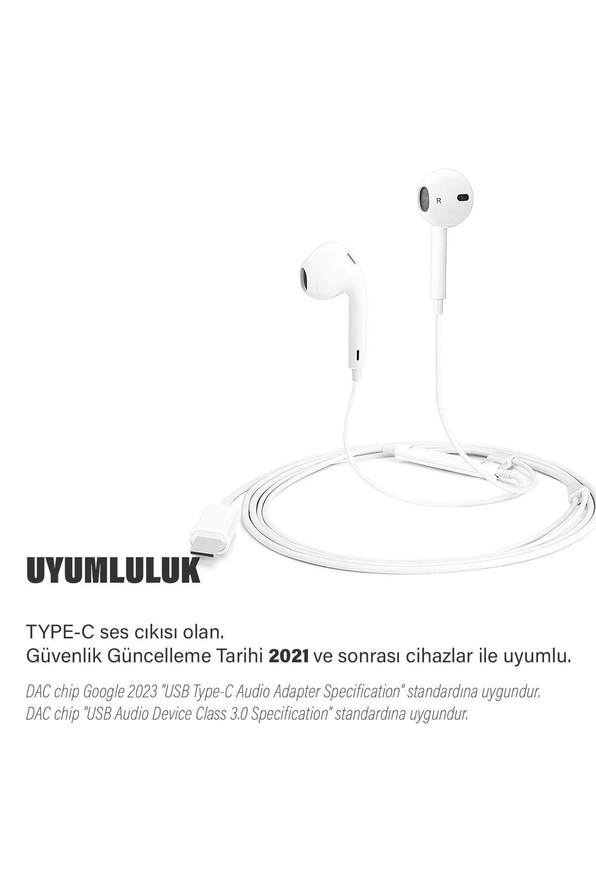 Samsung  S22 - S22 Ultra - S22+ Plus Uyumlu Type-C Mikrofonlu Kulaklık Beyaz - Görsel 2