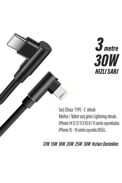 3 Metre Uzun TYPE-C Şarj Kablosu iPhone 14 13 12 11 Uyumlu HIZLI  Şarj (Pro Pro Max Plus Uyumlu) - Görsel 3