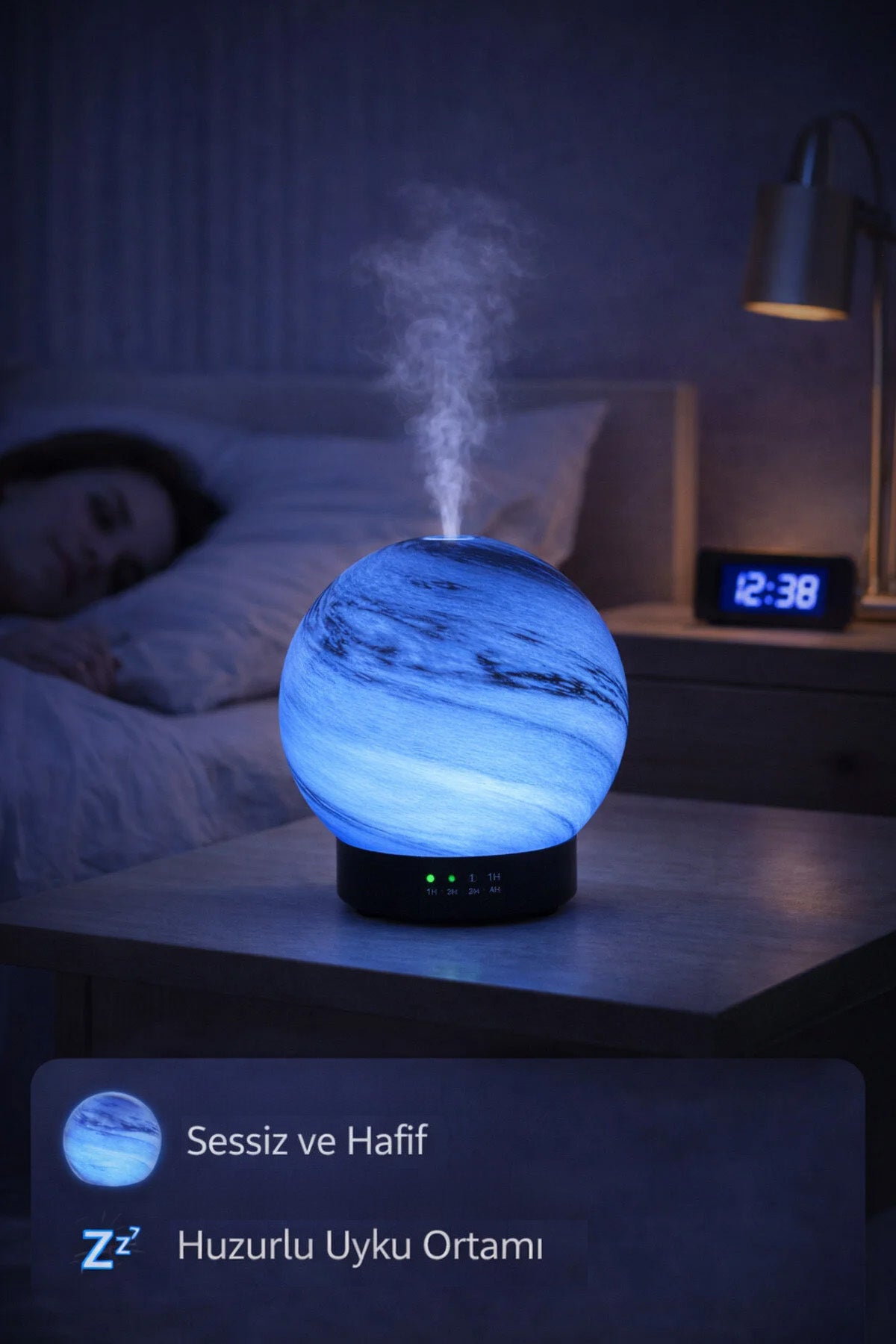 Hediyelik Dekoratif Cam Küre Gezegen Görünümlü Hava Nemlendirici Uzaktan Kumandalı Aroma Difüzörü Ul - Görsel 4