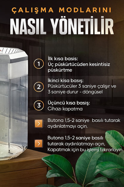 Dijital Ekranlı Ultrasonik Hava Nemlendirici Aroma Difüzörü Sessiz Buhar Makinesi 3 Nozul Püskürtme - Görsel 4