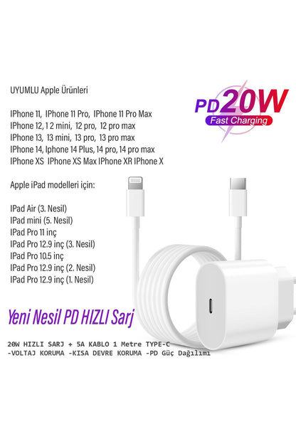 iPhone 11 11 Pro 11 Pro Max Uyumlu Şarj Aleti ve Kablosu 20W HIZLI PD Type-C - Görsel 3