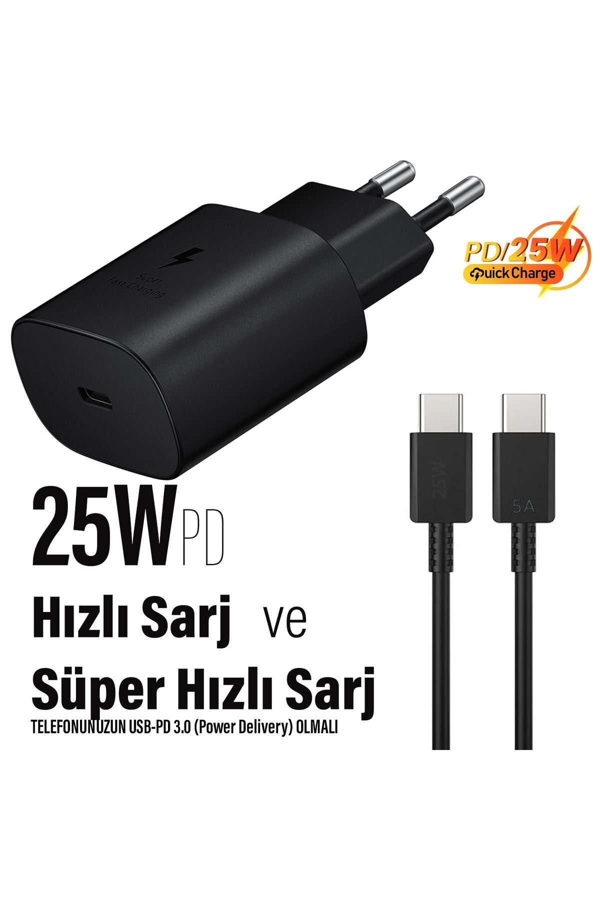 Samsung Galaxy A05  - 05s Uyumlu Şarj Aleti 25W HIZLI Şarj Type C Kablolu - Görsel 3