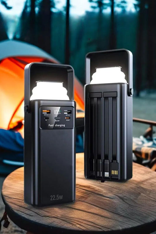 50000 mAh Hızlı Şarj Powerbank 22.5W Led Işıklı Kendinden Kablolu Powerbank Kamp Led Fenerli