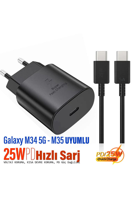 Samsung M34 5G - M35 Uyumlu Şarj Aleti 25W HIZLI  ve 5A Şarj Kablosu