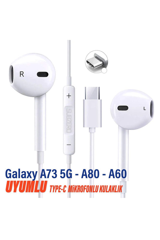 Samsung A73 5G - A80 - A60 Uyumlu Type-C Kulaklık Mikrofonlu Beyaz