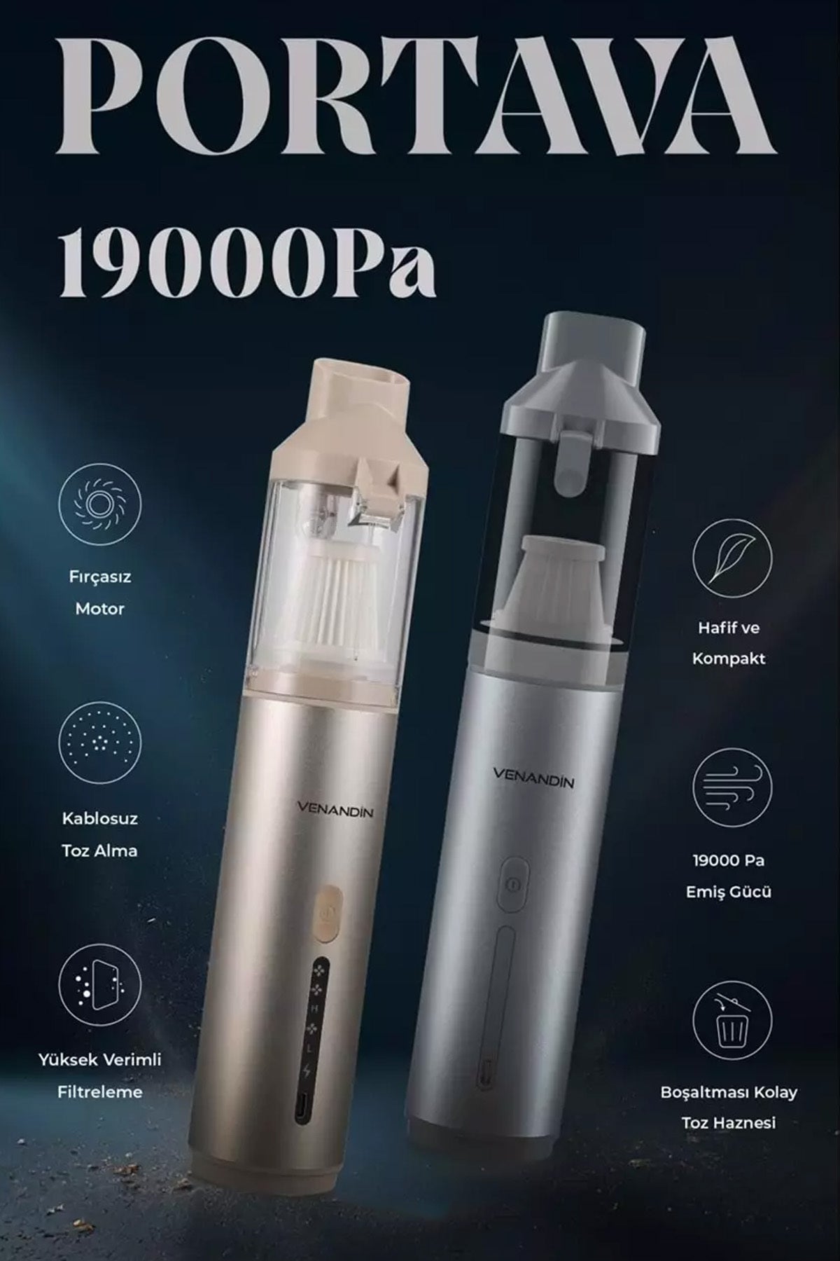 19000Pa Kablosuz Araç ve Ev İçi Şarjlı Süpürge Araba Süpürgesi Şarjlı El Süpürgesi 2600mAh - Görsel 5