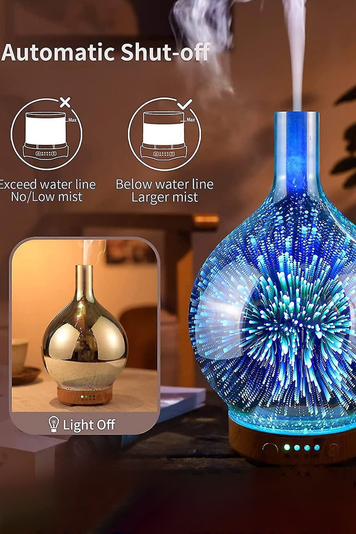 Aroma Terapi Oda Hava Nemlendirici Renkli Galaxy 3D Cam Buhar Makinesi Çok Renkli Led Işıklı - Görsel 2