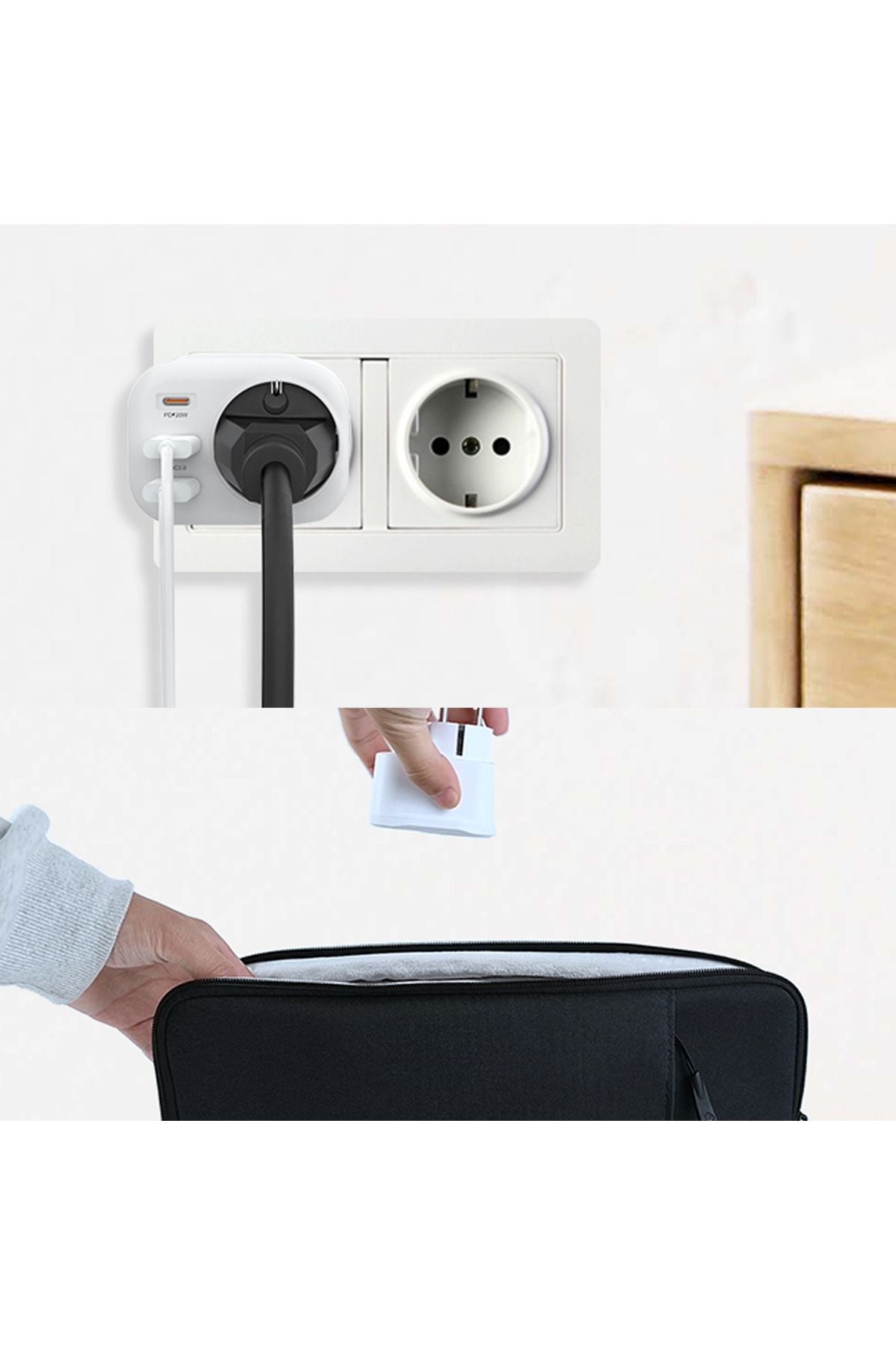 USB Type-C Priz Şarj Adaptörü Priz - 2 USB - 1 Type-C Girişli Çoklu Priz Fiş - Görsel 7